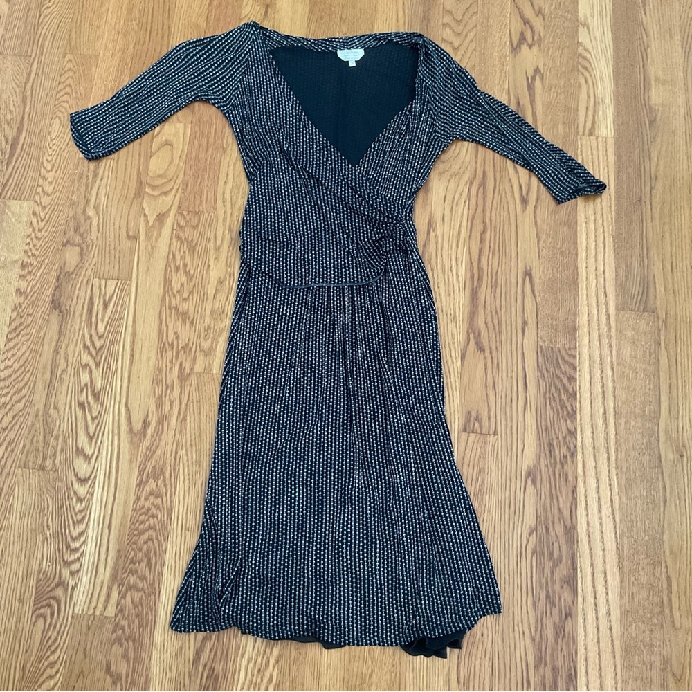 MaxMara - Vintage Blue and White small logo Faux Wrap Midi Dress . Size 38